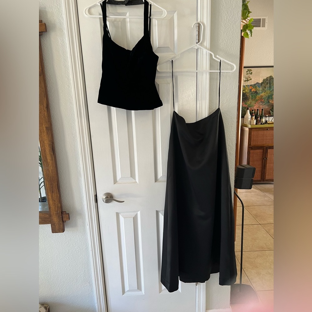 After Six Formal Wear-Velvet halter with satin long skirt